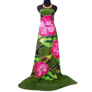 rayon sarong handpainting green tropical flower made in bali